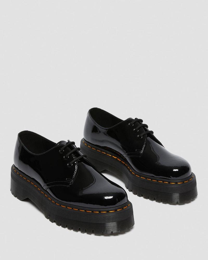 Dr Martens 1461 Lak Læder Platform Oxford Sko Dame Sort | DK 364DFM